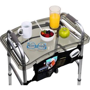 StrongArm Clear View Walker Tray + Bag + Non-Slip Mat & Cup Holder, Tray for Folding Walkers, Food Tray, Walker Accessories, Tray Table for Standard Adult Walkers (Black)