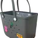 XL Waterproof Rubber Tote Beach Bag with Drainage Holes - Stylish Sandproof Carry-All with Decorative Charms for Pool & Lake
