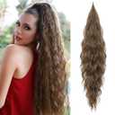 Flufymooz Ponytail Extension, Flexible Wrap Around Ponytail Extension Long Wavy Curly Ponytail Hair Extensions Natural pony tail Synthetic Hairpiece for Women 32 Inch (Light Brown)