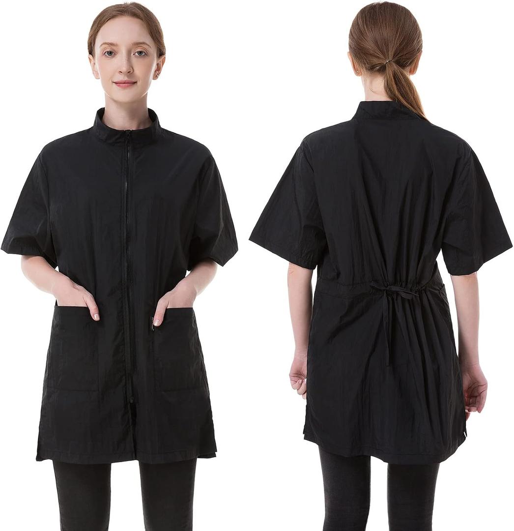 DHXYZZB Grooming Smock Waterproof Workwear Barber Jackets for Women Men, Nylon Professional Dog Groomer Smock Barber Apron (Black, M)