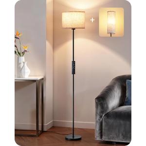 EDISHINE Floor Lamps with 2 Lampshades, 63.7" Modern Standing Lamp with Foot Switch and Remote Control, Stepless Dimmable Minimalist Lamps for Bedroom, Office, (9W LED Bulb Included), Black