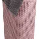 Mind Reader Slim Laundry Hamper with Lid, 60L Tall Clothes Basket, Narrow Tapered Design for Bathrooms, Closets and Laundry Rooms, Plastic, Pink