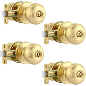 Karlstone 4 Pack Bedroom Door Knobs,Polished Brass Door Knob,Bedroom Locks for Doors,Door Knobs Interior for Bathroom