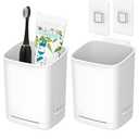 2 Pcs Toothbrush Holder Wall Mounted, No Drilling Toothbrush Holders for Bathroom, Shower Electric Toothbrush and Toothpaste Razor Holder Removable Self Draining for Bathroom Kitchen (White)