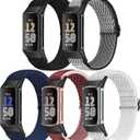 5 Pack Elastic Nylon Watch Bands Compatible for Fitbit Charge 6/Fitbit Charge 5, Adjustable Breathable Replacement Stretchy Nylon Loop Wristband Sport Strap for Women Men (Black+Grey+Midnight Blue+Wine Red+White)