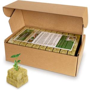 1" Rockwool Cubes for Hydroponics - (200 Plugs in Total) 4 Sheets Rockwool Grow Cubes for Rooting, Cuttings, Clone Plants, Starting Seeds, Ideal Rockwool for Hydroponic Growing