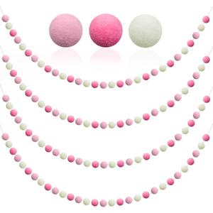 2 x 4 Pack 6.5 Feet Long Pom Pom Garland Red Pink White Felt Ball Garland 30 Balls for Valentine Day Wedding Party Birthday Decor Ornament