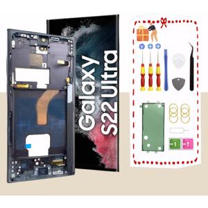 OLED for Samsung Galaxy S22 Ultra 5G LCD Display Screen Assembly Replacement for Samsung S22 Ultra Touch Digitizer Screen with Frame Toolkits S908U S908A US Version Black