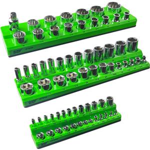 SUNHZ MCKP SUNHZMCKP Socket Organizer Set 3 Piece, Magnetic Socket Holder Kit Includes 1/2 in, 3/8 in, 1/4 in Drive SAE Socket Trays, Holds 68 Shallow and Deep Sockets Slots, Standard Hole Size