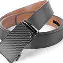 Men's Belts Leather Ratchet Dress Belts for Men Adjustable Belt for Casual Jeans (Beveled Carbon Black Buckle - Black)