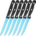 2 x Blue Steak Knife Set of 6, Stainless Steel Knifes, Full Tang Triple Rivet Steak Knives, Serated Sharp Cutlery Utility Knife