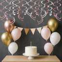 Pink Hanging Swirl Decorations for Party 42PCS Rose Gold Foil Ceiling Streamers with Hooks for Birthday, Bridal Shower, Bachelorette, Holiday Celebrations