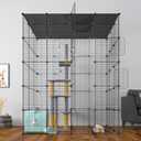 Large Cat Cage Indoor Cat Playpen Metal Wire Kennels Crate Ideal for 1-4 Cats, 54 L x 41W x 69 H Inch, Black