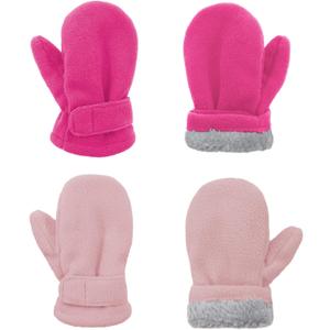 American Trends 2 Pairs Toddler Mittens Unisex Lined Fleece Gloves Winter Warm kids Mitten for Baby Boys and Girls (L(Fits 2-4 years), Rose Red&pink)