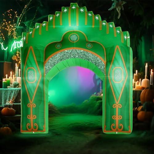 Preboun 10ft Inflatable Green Castle Emerald Green Castle Inflatables Arch Blow up Archway Built in LED Lights for Wizard Birthday St. Patrick's Fairy Tale Party Yard Garden Outdoor Decor
