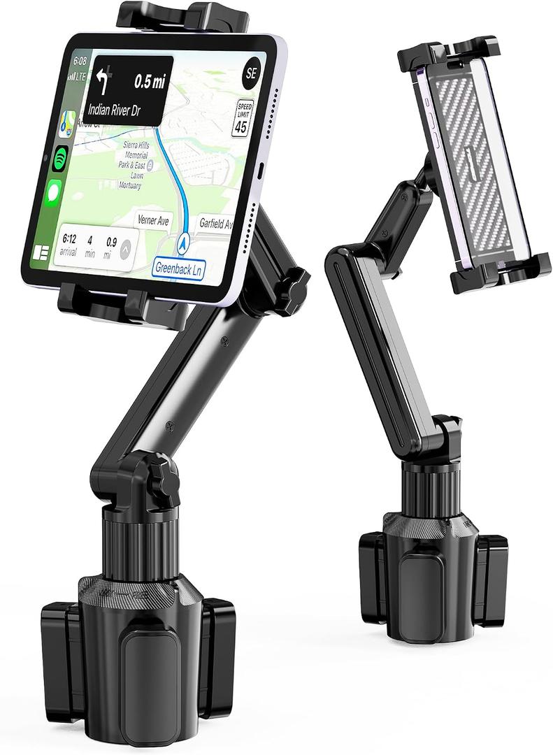 Cup Holder Tablet Mount, Tablet Holder for Car Secure 360-Degree Adjustable Phone Holder for Truck, Fits for 5.9"-11.4" iPad & Phone, Car Accessories