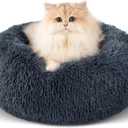 Dog Calming Beds for Small Medium Large Dogs - Round Donut Washable Puppy Dog Bed, Anti-Slip Faux Fur Fluffy Donut Cuddle Anxiety Cat Pet Bed (16" Dark Grey)