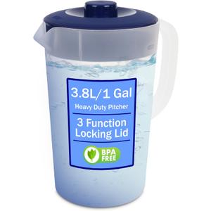 Water Pitcher with Lid 1 Gallon Pitcher, Freezer/Dishwasher Safe, BPA Free & Phthalate Free - Navy