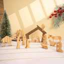 Nativity Set, Christian Christmas Decorations, 15-Piece Wooden Nativity Scene with Stable & Figures, Small Handmade Wood Set for Indoor Holiday Decor, Religious Catholic Gift, Christian Decor Display