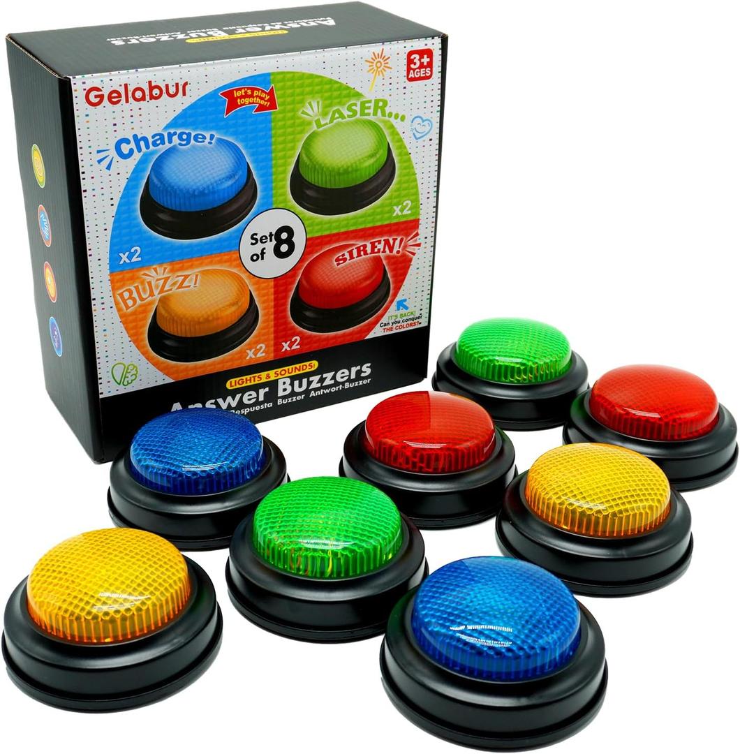 8-Pack Buzzers for Trivia Games, Answer Buzzers for Classroom, Family Feud Jeopardy Buzzer, Game Buzzers with Lights and Sound for Classroom