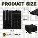 Acacia Wood Flooring Interlocking Deck Tiles for Patio Decor 9 Pcs 12 Slats VR Black - Waterproof Indoor & Outdoor Decor - Balcony Garden Decking Tile (12.2 * 12.2 * 0.7 inches)