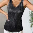 SweatyRocks Women's Sequin Tank Tops V Neck Sparkly Tops Sleeveless Glitter Vest Party Outfits (Black, L)