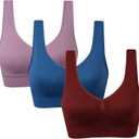 Vermilion Bird Women's 3 Pack Seamless Comfortable Sports Bra with Removable Pads (3 Pack: Ink Blue Orchid Truffle)