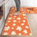 LEEVAN Orange Fall Kitchen Rugs Set of 2,Maple Leaves Farmhouse Kitchen Mats for Floor,Non Slip Washable Halloween Autumn Rugs for Kitchen Floor Fall Decor Laundry Office Sink Desk (17''x29''+17''x47'')