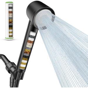 Filtered Shower Head with Handheld, High Pressure Water Flow and Multiple Spray Modes Shower Head with Filter, Power Wash for Hard Water, Showerhead with ON/OFF Switch for Pets Bath (Glossy Black)