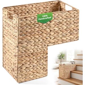 Livole Handwoven Water Hyacinth Stair Basket for Carpeted & Wooden Stairs