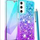 CAIYUNL for Samsung Galaxy A56 5G Case with Screen Protector, Glitter Bling Liquid Floating Cute Women Girls Phone Case Slim TPU Soft Shockproof Protective Cover for Samsung Galaxy A56 5G-Blue Purple