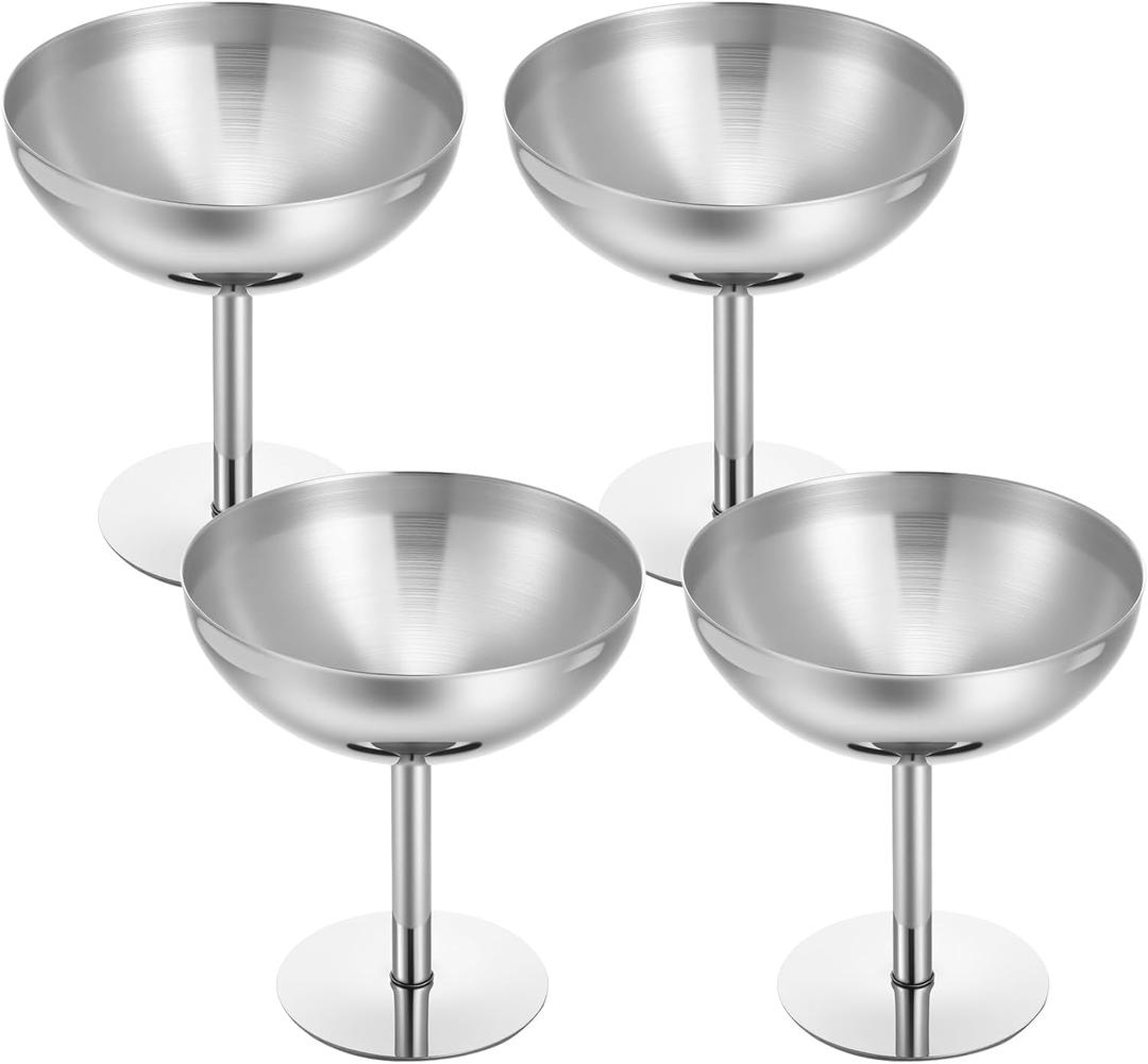 4Pcs Ice Cream Cup, Stainless Steel Serving Dessert Bowls Cups Sauce Bowls Mini Round Footed Yogurt Snack Candy Cups for Salad Fruit Pudding Christmas Party