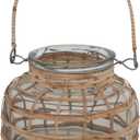 Bloomingville Glass Rattan Wrapped Tealight Holder with Handle Vase, 5" L x 5" W x 4" H, Natural,AH2300