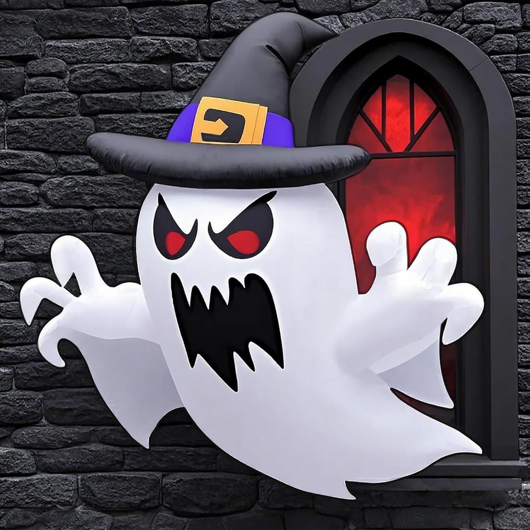 5 FT Halloween Decorations Window Inflatable Ghost with Build-in LEDs, Blow Up Flying Ghost, Blow Up Flying Ghost Broke Out from Windows for Halloweeen,Outdoor, Yard, Garden, Lawn Decoration