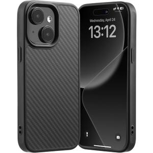 for iPhone 15 Plus&iPhone 14 Plus Case Protective Case Made of Real Aramid Fiber, Soft Touch, Tough Durable Carbon Bumper, Black