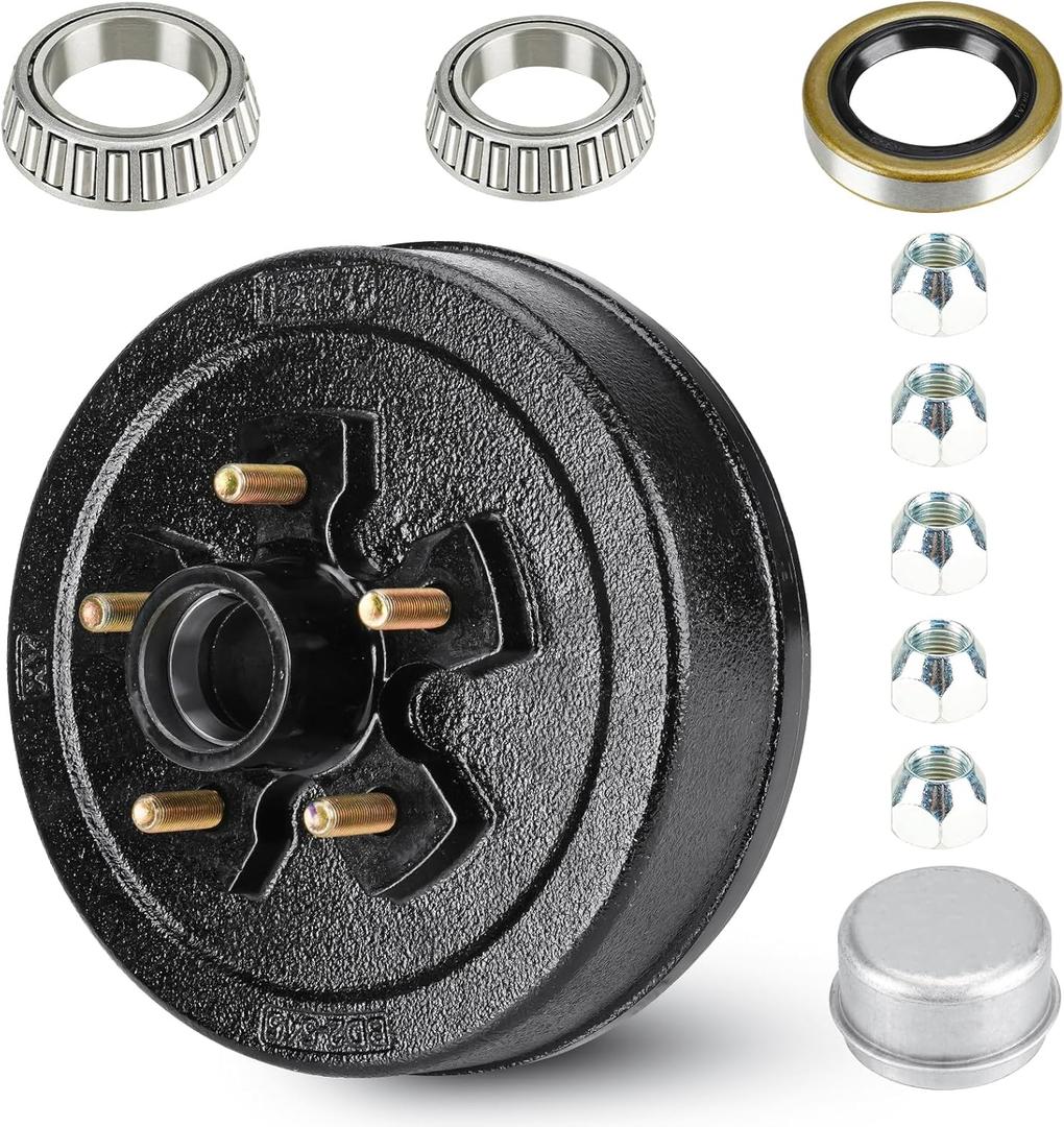 Trailer Brake Drum Kit, 5-Hole, 4.5" Bolt Circle Brake Drum for 3500 lb Axles, Replacement Brake Hub Drum Assembly for Rvs, Trailer and Semi Truck
