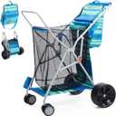 Beach Cart with Big Wheels for Sand, Collapsible All-Terrain Beach Wagon with Cooler Bag & Umbrella Holder, Large Mesh Storage, Supports 100lbs for Camping, Outdoor, Shopping, Blue