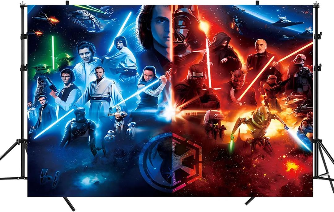Star Ware Backdrop,Star Ware Birthday Party Banner Background for Photography Children Birthday Party Decoration Supplies, Multicolor, (5x3ft)