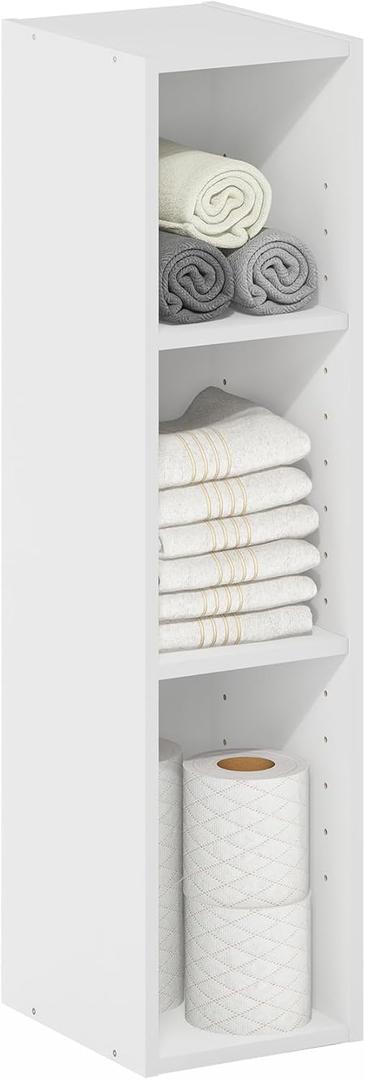 Furinno Fulda Book Shelf, 3-Tier Narrow Bookshelf, Bookcase with 8-in Width Storage Shelf, 9.3 x 7.9 x 31.5, for Living Room, Bedroom, Home Office, White