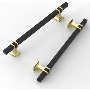 FILTA 6.3 Inch(160mm) Hole Centers Matte Black 10 Pack Cabinet Pulls,Black and Gold Square Drawer Pulls T Bar Kitchen Cabinet Handles Cabinet Hardware for Cabinets Cupboard Drawer