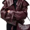 NIFTRIRY Women Leather Jackets Vintage Slim Fit Coat with Belt Fashion Clothes Fall Outfits 2025 (Small, Red)