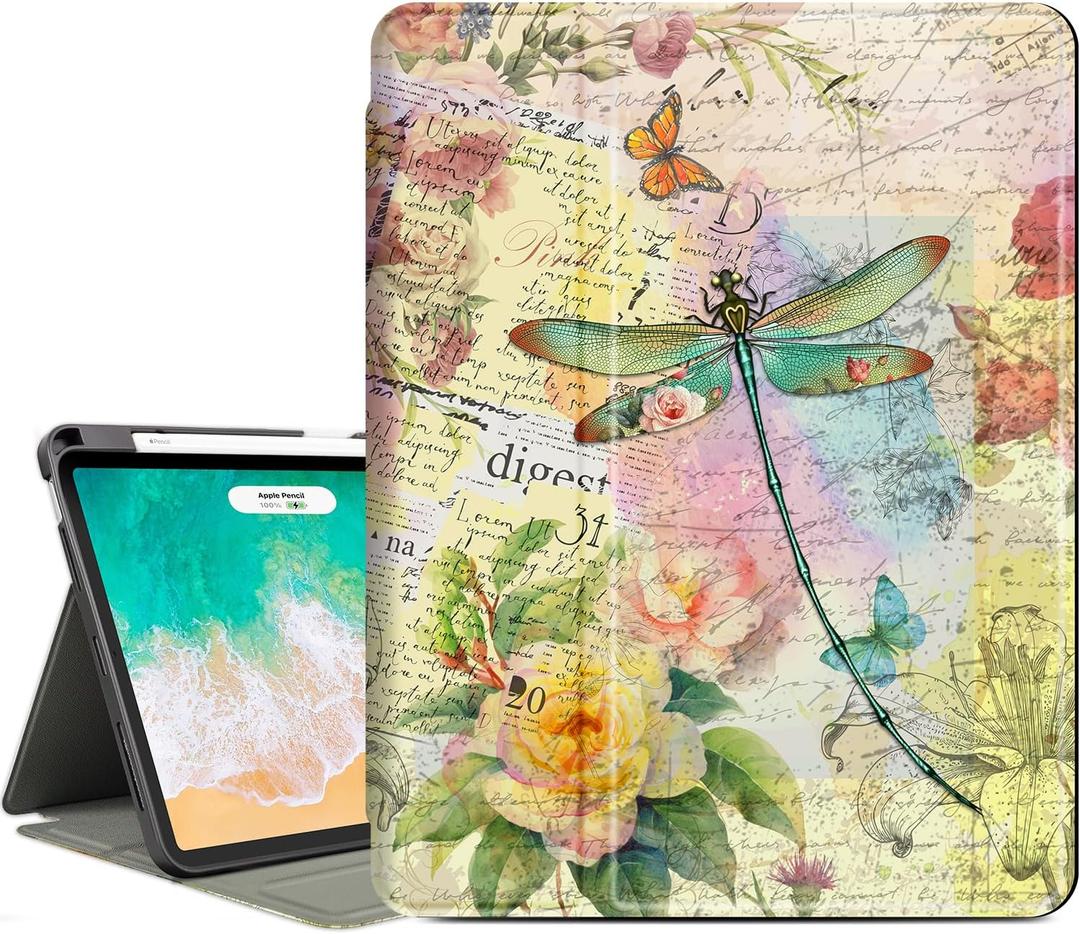 Vimorco Case for iPad Air 11 inch M4/M3/M2 (2026/2025/2024),for iPad Air 5th/4th Gen (2022/2020) 10.9 inch,for iPad Pro 11 inch 4th/3rd/2nd/1st Gen,4 Viewing Angles Cover,Pencil Holder,Dragonfly