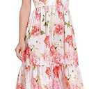 ABEHIK Women's Floral Corset Dress Spaghetti Strap Bustier Midi Dress Low Cut Flowy Pleated Hem Summer Dresses with Pockets, Medium
