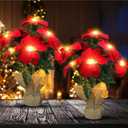 Christmas Decorations 20 Inch Pre-Lit Artificial Poinsettia Plant - 50 LED Lighted Faux Poinsettia Flowers Potted (Red,2 Pack)
