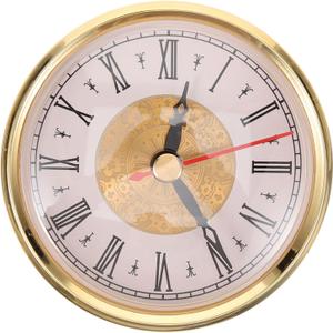 Clock Insert 3 Inch Round Quartz Clock Fit-up Movement Miniature White Dial Gold Trim with Roman Numerals for Home Office Nursery Bathroom Classroom