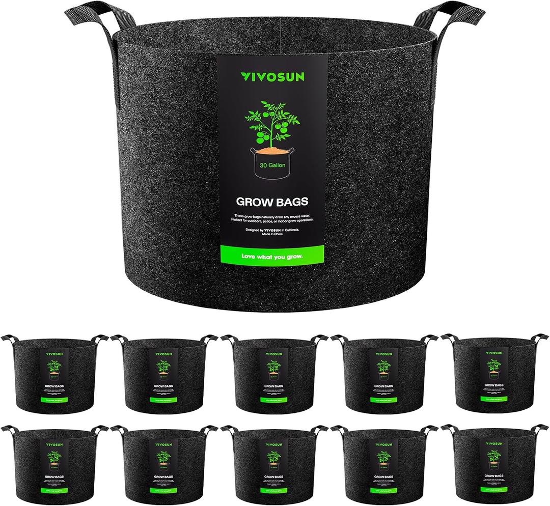 VIVOSUN 10-Pack 30 Gallon Grow Bags, Reinforced Planter Fabric Pots for Gardening Black