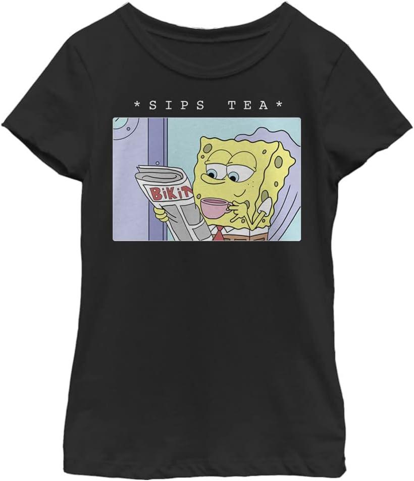 Nickelodeon Spongebob Squarepants Bob Sips Truth Girls Short Sleeve Tee Shirt (Medium, Black) Nickelodeon Spongebob Squarepants Bob Sips Truth Girls Short Sleeve Tee Shirt (Medium, Black)