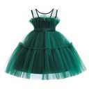12M-6T Baby Girls Christmas Ruffle Ball Tutu Gown Wedding Party Lace Dresses Dark Green 120 (Green, L)