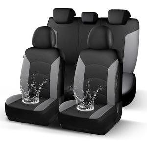 Waterproof Seat Covers, Premium Neoprene Car Seat Covers Full Set, Durable, Anti-Slip, Airbag Compatible, Universal Automotive Seat Covers for Most Sedans SUVs Trucks(Black LightGray 818)