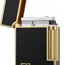 Luxury Metal Butane Lighter with Signature Ping Sound - Classic Soft Flame Cigar & Pipe Lighter, Refillable Flint Ignition, Elegant Black & Gold Vintage Design - Unique Gift for Men